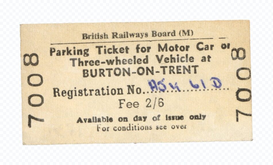 Railway Parking Ticket - Midcentury Burton-on-Trent Stub, Bold Numerals